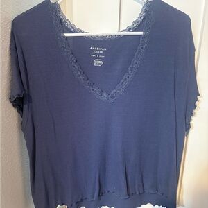 American Eagle Outfitters Women's Navy V-Neck Blouse